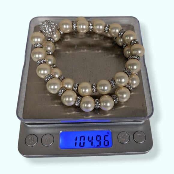 V. Glass Pearl Rhinestone Accent Necklace - Picture 6 of 6